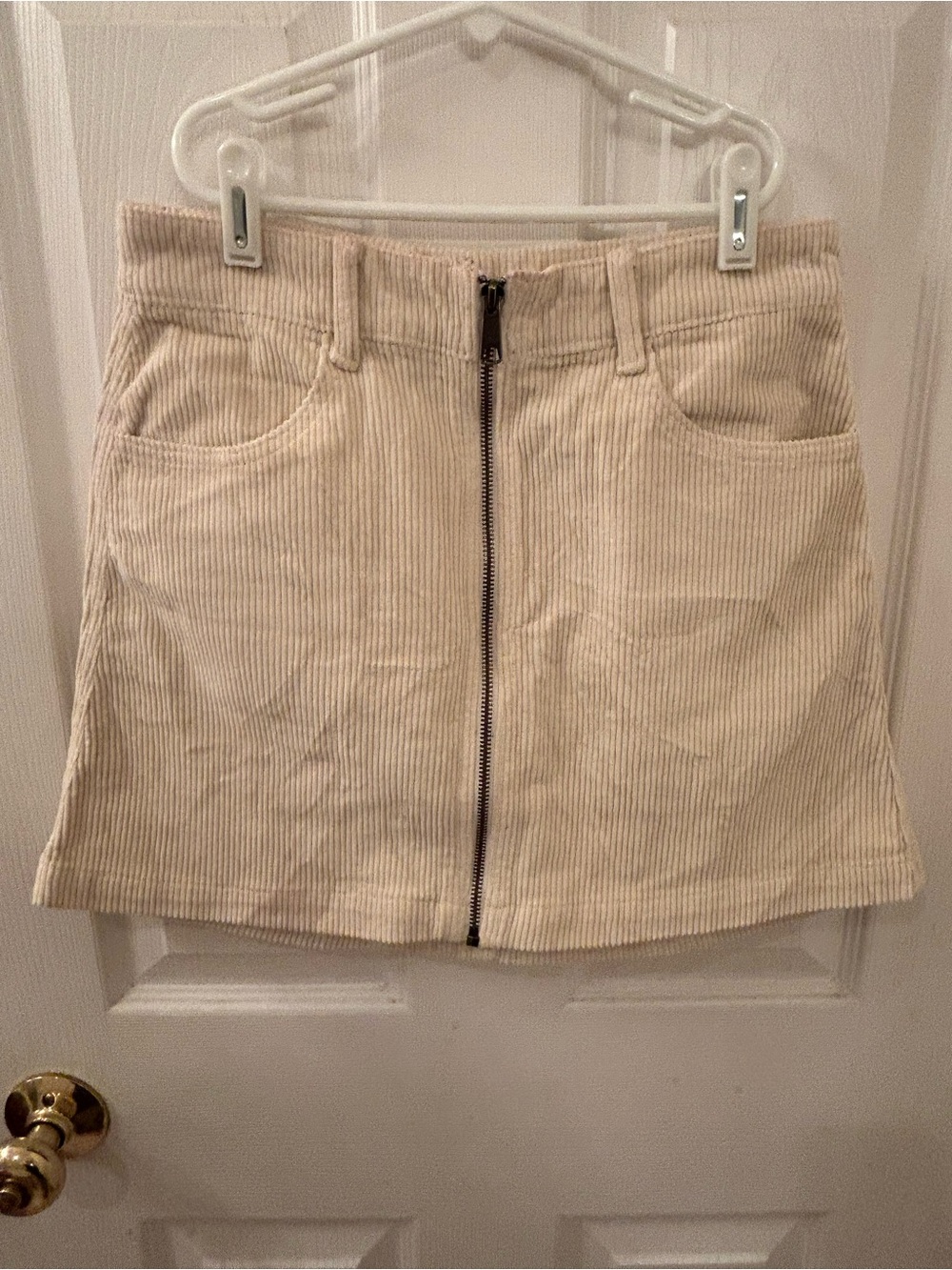 American Eagle Outfitters Beige Corduroy Zip-Front Mini Skirt